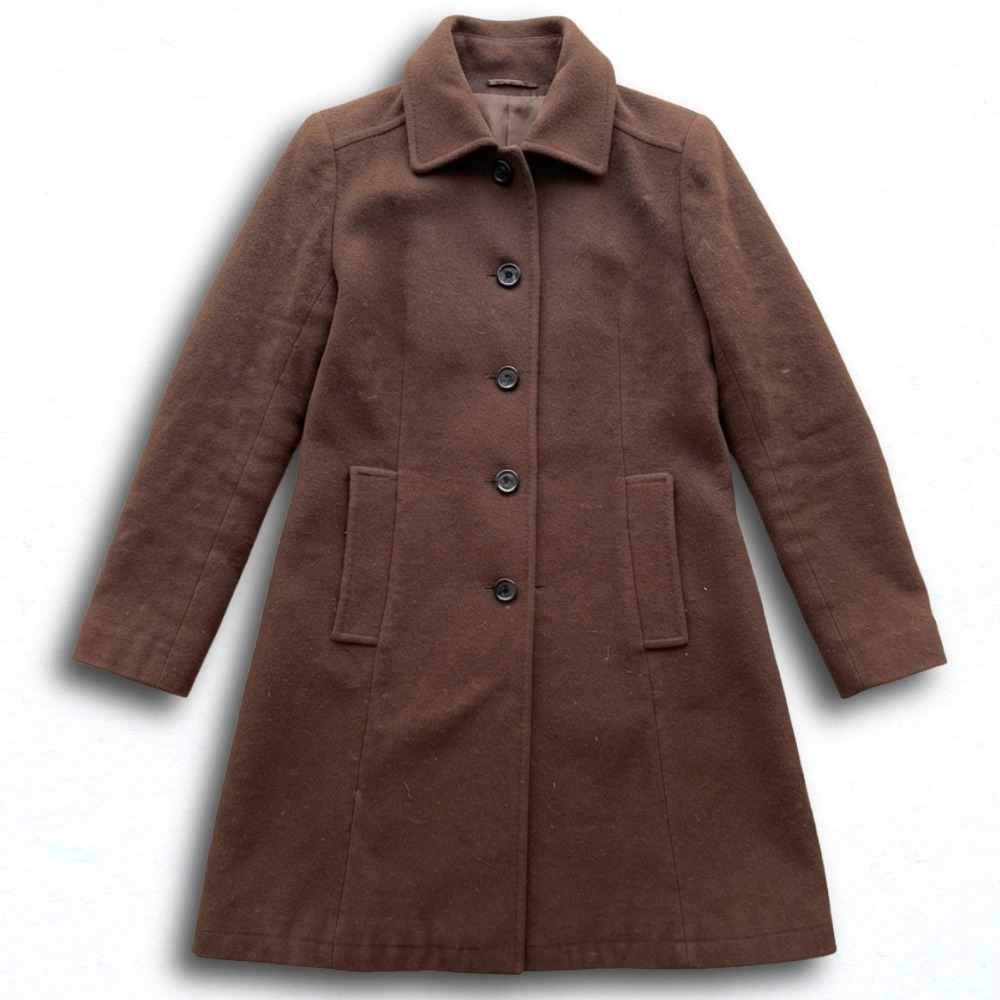 Ined Brown Wool Blend Single Breasted Coat Martingale Back Size 2 Made in Japan
